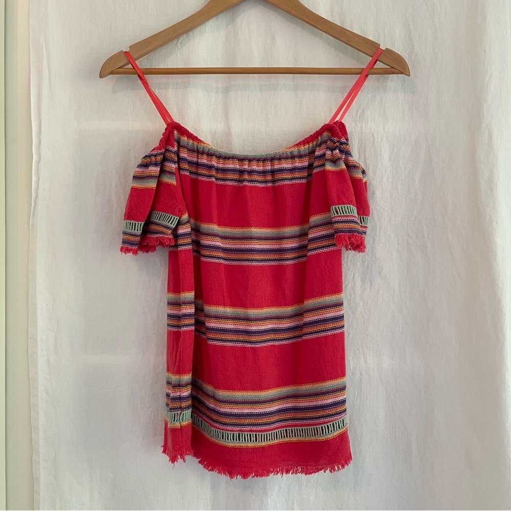 Boho Red Multi Stripe Off the Shoulder Top